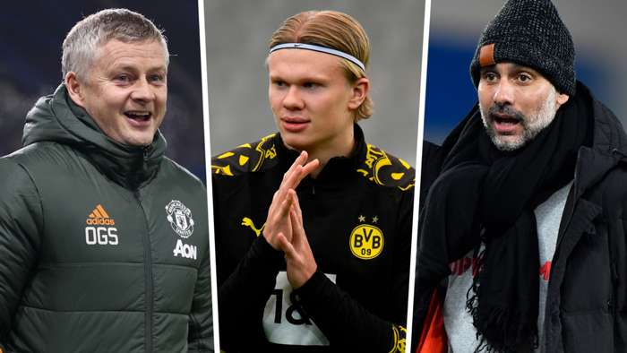 Ole Gunnar Solskjaer Erling Haaland Pep Guardiola Man Utd Man City Dortmund GFX Ole Gunnar Solskjaer Erling Haaland Pep Guardiola Man Utd Man City Dortmund GFX