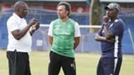 Gor Mahia coach Hassan Oktay Zedekiah Otieno and Jolawi Abondo.