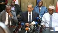 Caf officials with Sport Minister Hassan Wario