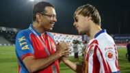 Sanjiv Goenka Javie Lara Atletico de Kolkata celebrating after qualifying to the Hero ISL 2016 final