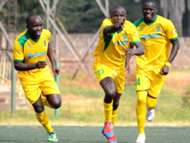 Mathare United captain Vincent Okello (l) celebrates with Noah Abich in a past match