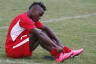 Harambee Stars midfielder Ayub Timbe looks crestfallen after the final whistle at Nyayo Stadium