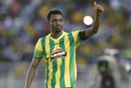 Yanga FC captain Nadir Haroub reacts after scoring his penalty kick against Azam on Wednesday