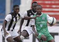 Gor Mahia midfielder Francis Kahata v Robert Omunuk and Eugine Asike of Tusker