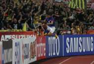 Malaysia's Azamuddin Akil celebrating his goal 2012