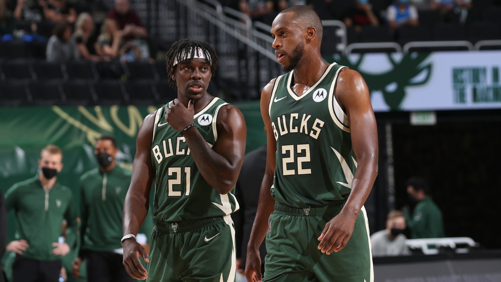  Jrue Holiday and Khris Middleton of the Milwaukee Bucks