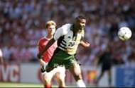 Lucas Radebe heads the ball against Denmark - 1998 Fifa World Cup