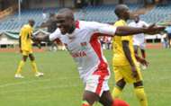 Ulinzi striker Kevin Amwayi celebrating his goal against Uganda.