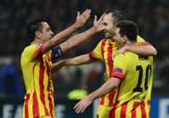 Barcelona's Xavi, Iniesta and Messi
