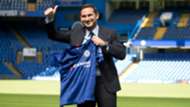 Frank Lampard gives a thumbs up as he poses at Stamford Bridge in London 04072019