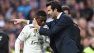 Vinicius Junior and Santiago Solari - cropped