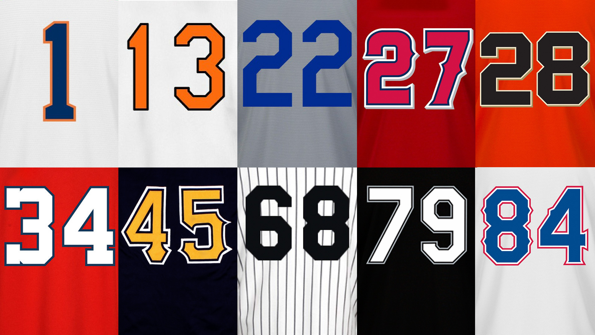 MLB players at each jersey number 