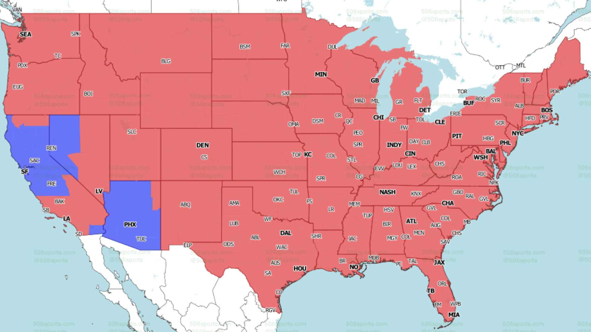 แผนที่ความครอบคลุมของ NFL Week 1 ตารางทีวีสำหรับ CBS การออกอากาศใน