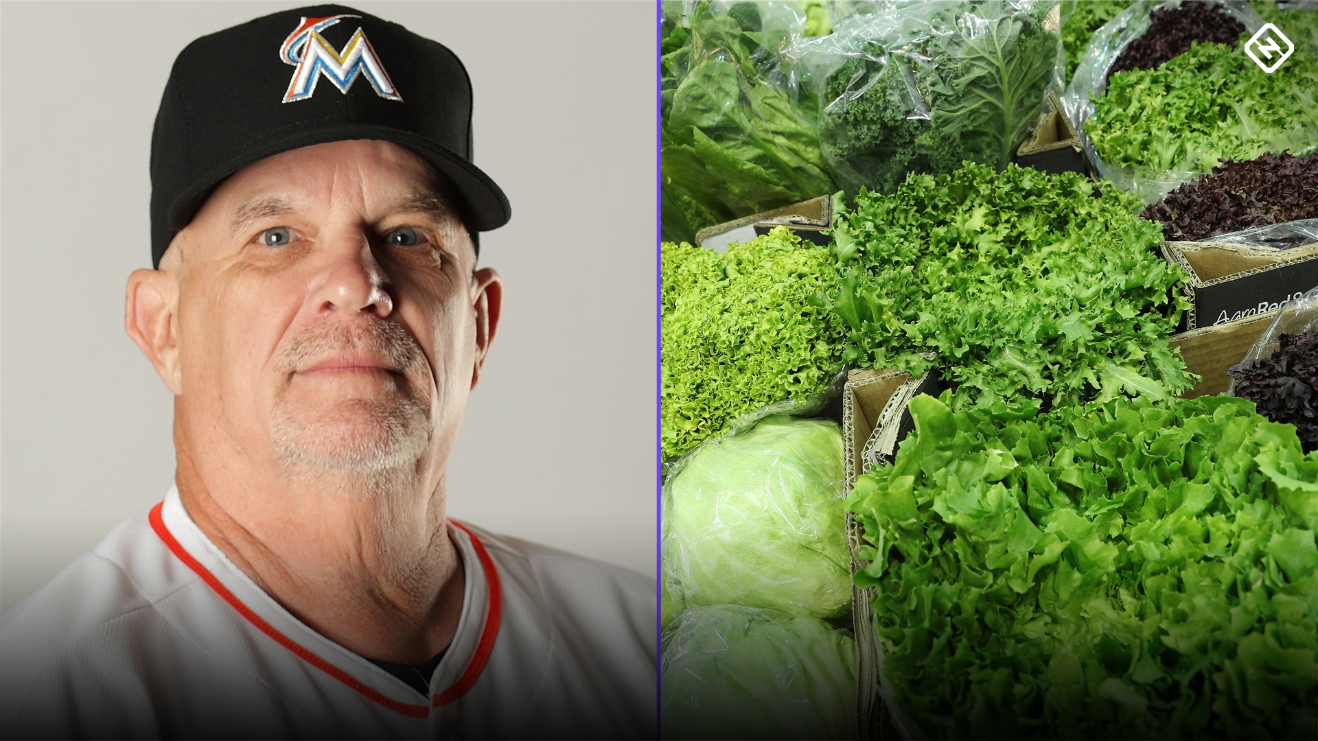 Marlins first base coach Perry Hill uses wet lettuce in helmet to stay