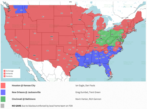 Nfl Week 6 Coverage Map Tv Schedule For Cbs Fox Regional Broadcasts Sporting News